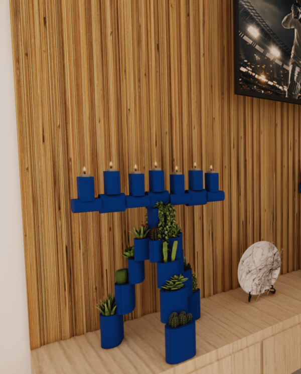 Hanukkah Menorah Sculpture with Plants and Candles