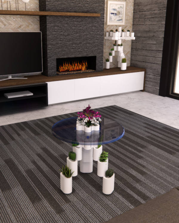 Contemporary Coffee Table with Central Vase & Plants